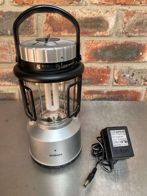 OSRAM RECHARGABLE CAMPING LIGHT 12V silver (top quality) in working condition. With 12V Charger