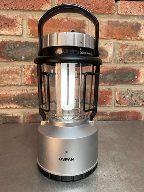 OSRAM RECHARGABLE CAMPING LIGHT 12V silver (top quality) in working condition. With 12V Charger