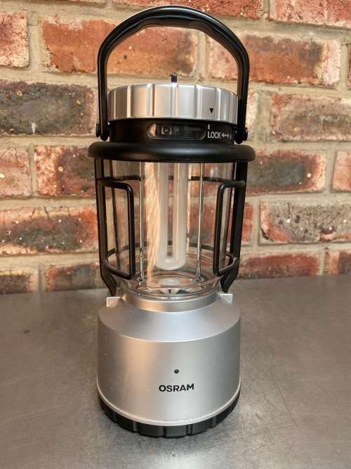 OSRAM RECHARGABLE CAMPING LIGHT 12V silver (top quality) in working condition. With 12V Charger