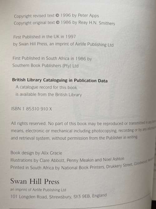 Smithers Mammals of South Africa, A Field Guide, ,Peter Apps,1996,364 pages,english