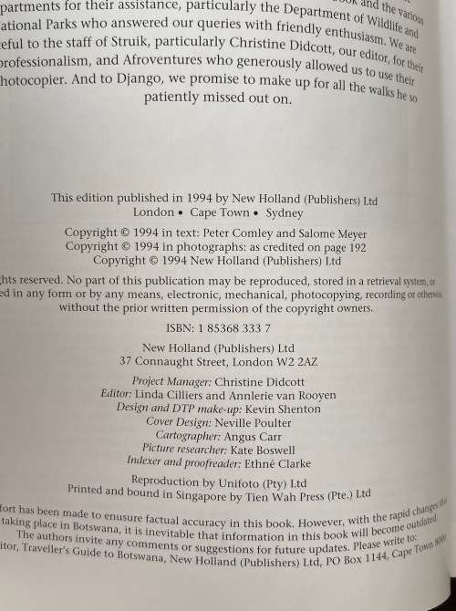 Traveller`s Guide to Botswana, Peter Comley,Salome Meyer, 1994, 192 pages, in english