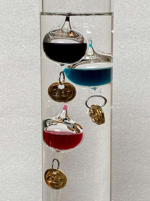 Galileo Thermometer Glass-Thermometer, handmade, mundgeblasen 18°bis 26° Celsius, from Germany,