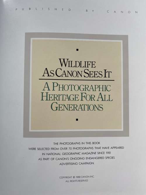 CANON Photobook, Wildlife as Canon sees it. 1988, National Geographic , Photographer Selection, rare