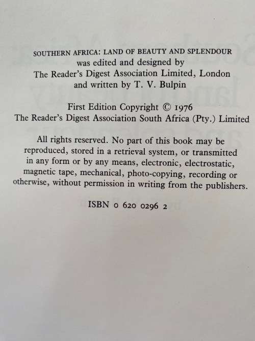 Southern Africa Land of Beauty and Splendour, 1976,320 pages, 194 photographs,18maps,in english,