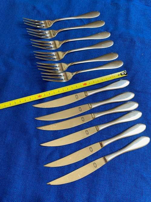 Tischfein crominox Steak Set : 6x knives and 6 x forks, from Germany , collectors item