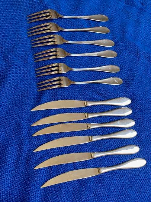 Tischfein crominox Steak Set : 6x knives and 6 x forks, from Germany , collectors item
