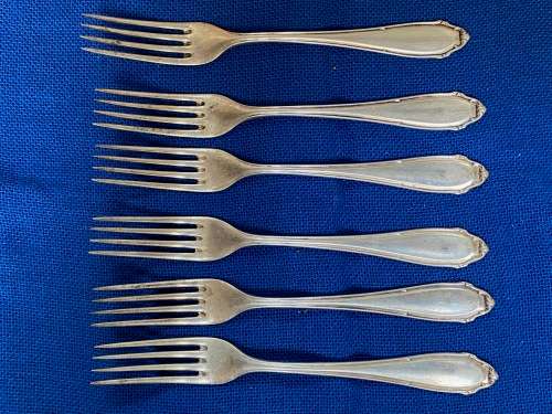 Vintage Fork Lot 6, 6x 800 silver Bremer Silberwaren-Fabrik , BSF, Bremen, Germany, collectors item