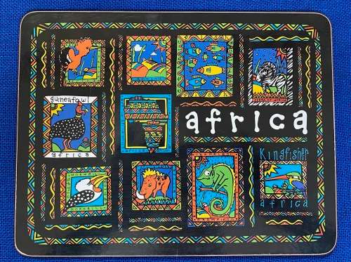 Table mats 6x Africa Art , 25cm x 19cm, cork backed, collectors item