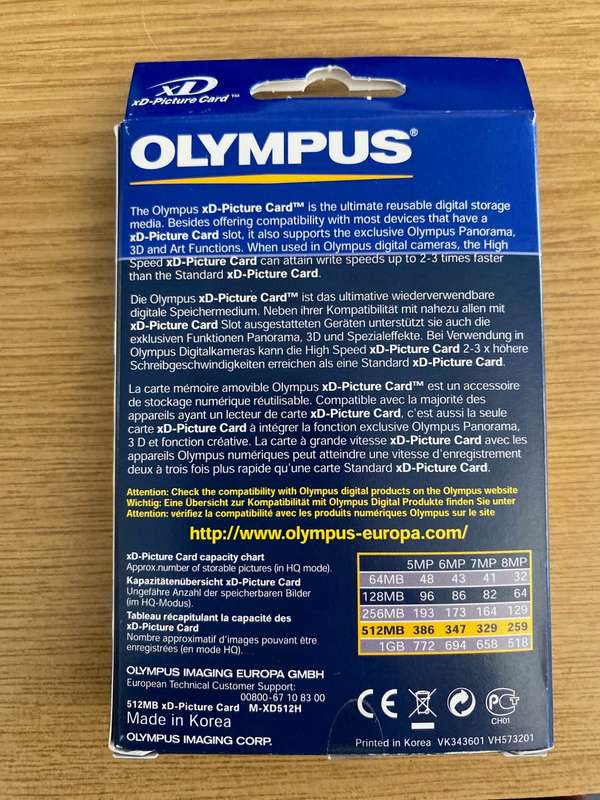 Olympus XD Card 512MB panorama , never used , in original box
