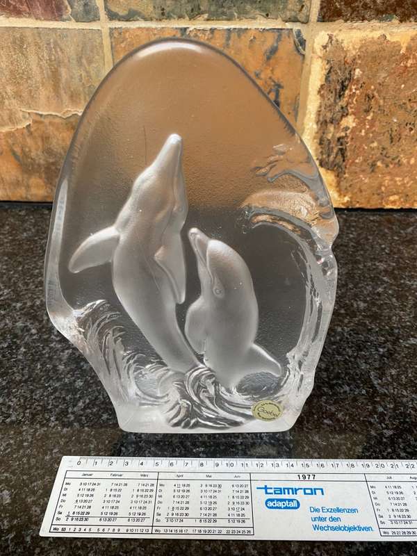 Goebel Dolphin crystal glass block from the 80s, Made in West Germany, collectors item,vintage,rare