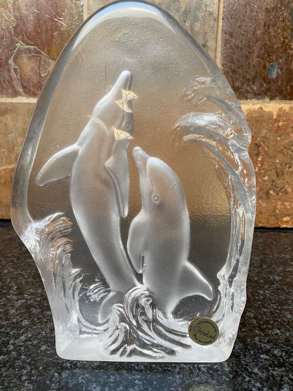 Goebel Dolphin crystal glass block from the 80s, Made in West Germany, collectors item,vintage,rare