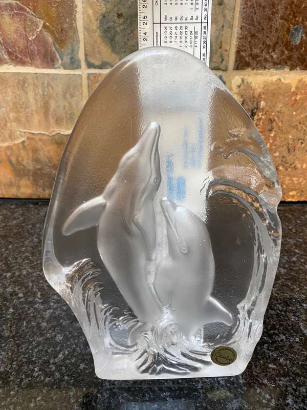 Goebel Dolphin crystal glass block from the 80s, Made in West Germany, collectors item,vintage,rare