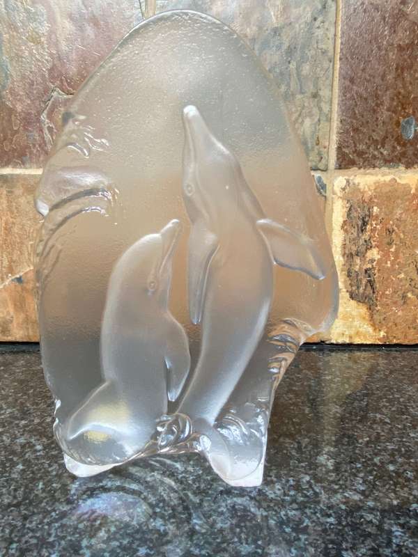 Goebel Dolphin crystal glass block from the 80s, Made in West Germany, collectors item,vintage,rare
