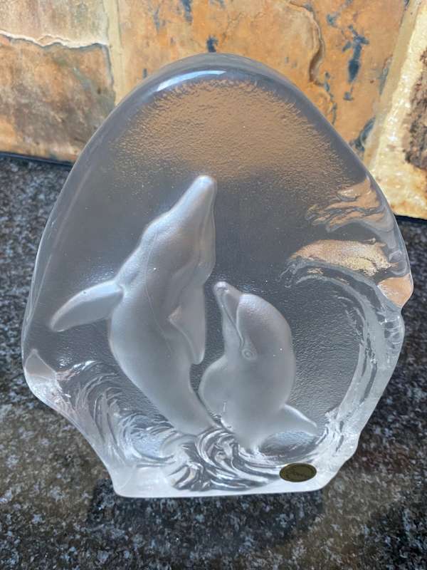 Goebel Dolphin crystal glass block from the 80s, Made in West Germany, collectors item,vintage,rare