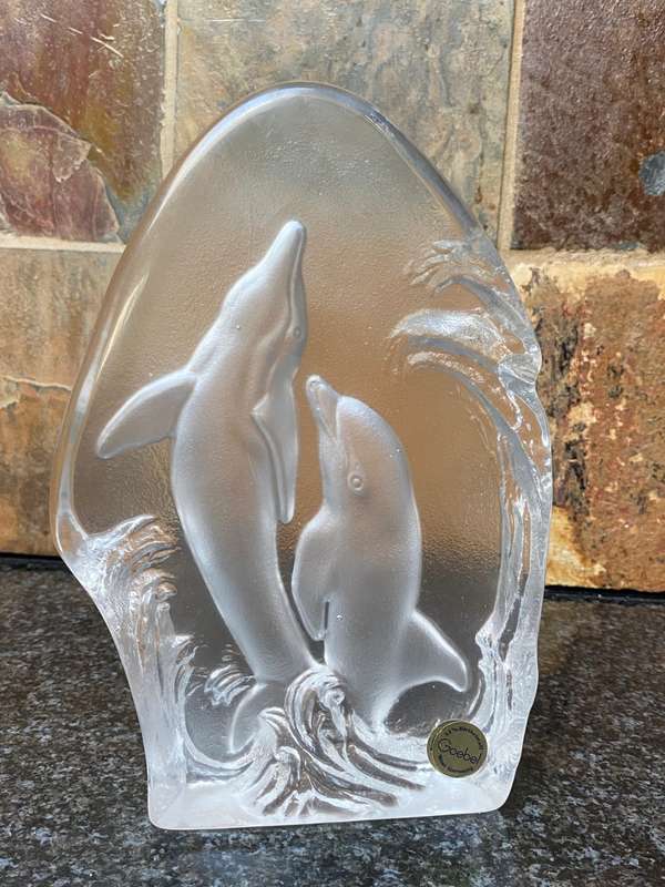 Goebel Dolphin crystal glass block from the 80s, Made in West Germany, collectors item,vintage,rare