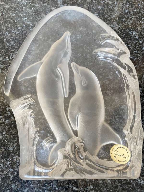 Goebel Dolphin crystal glass block from the 80s, Made in West Germany, collectors item,vintage,rare