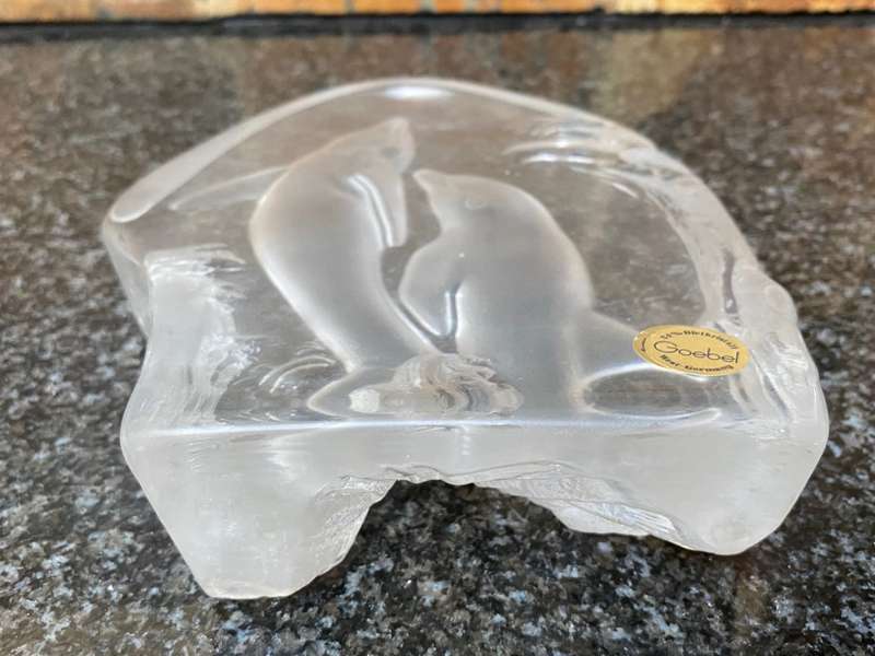 Goebel Dolphin crystal glass block from the 80s, Made in West Germany, collectors item,vintage,rare
