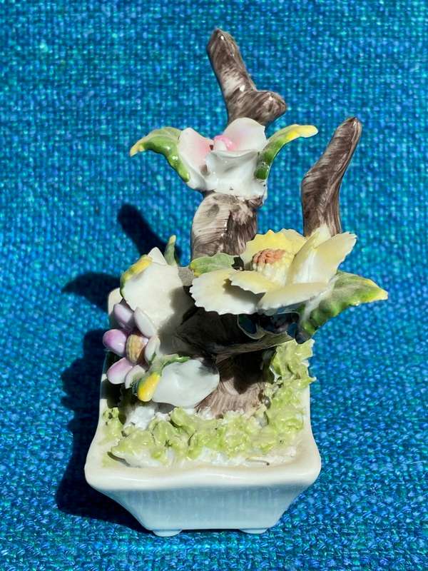 Flower figure porcelain, vase with flowers ornament, miniature