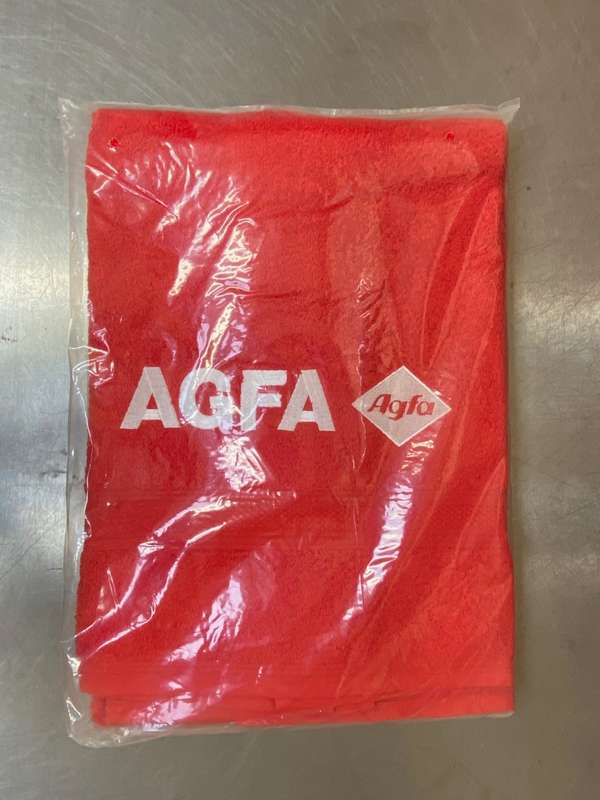 Vintage Agfa Towel red , embroidery, from 70s in Germany, collectors item, not used,size 175x66cm