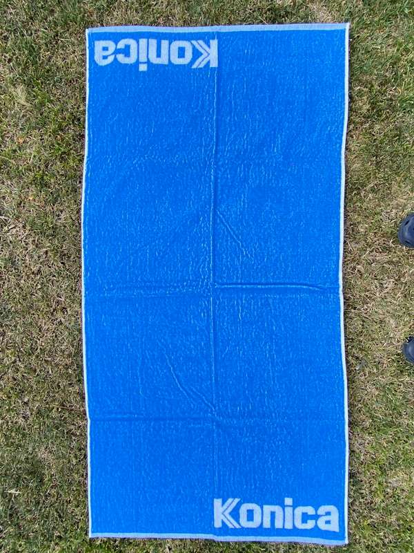 Vintage KONICA Bath Towel, blue, from the 70s in Germany,collectors item, still brand new,not used