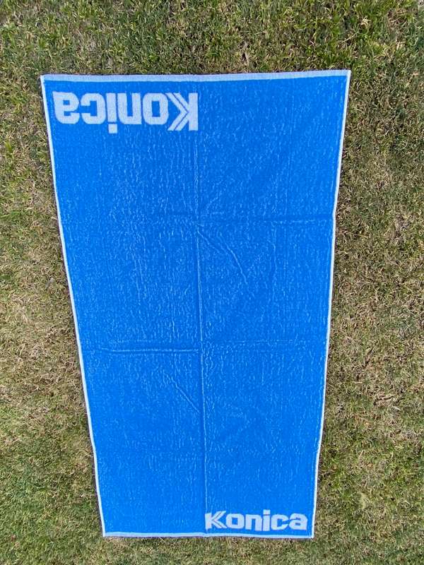 Vintage KONICA Bath Towel, blue, from the 70s in Germany,collectors item, still brand new,not used