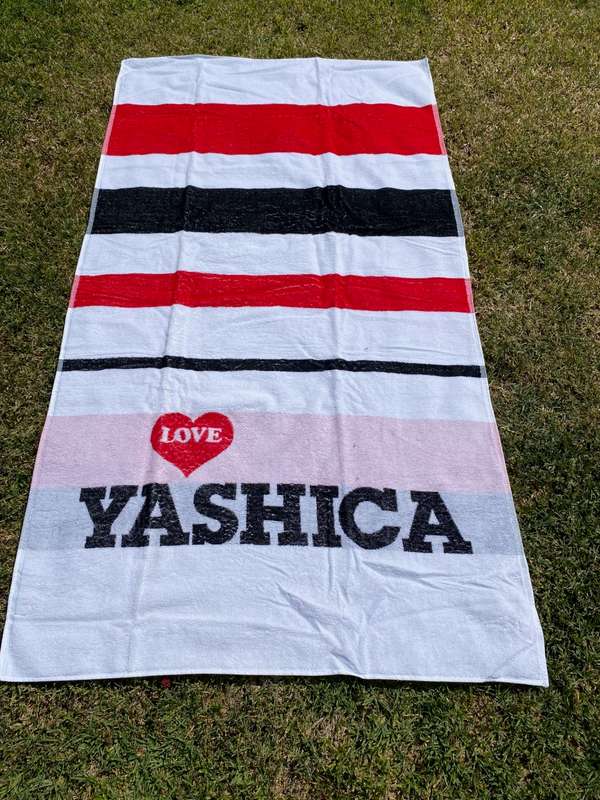 Vintage LOVE YASHICA Beach Towel , 160cmx80cm, from the 80s,collectors item, still brand new,