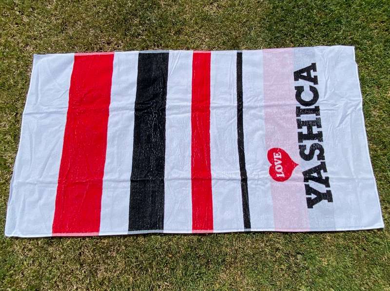 Vintage LOVE YASHICA Beach Towel , 160cmx80cm, from the 80s,collectors item, still brand new,