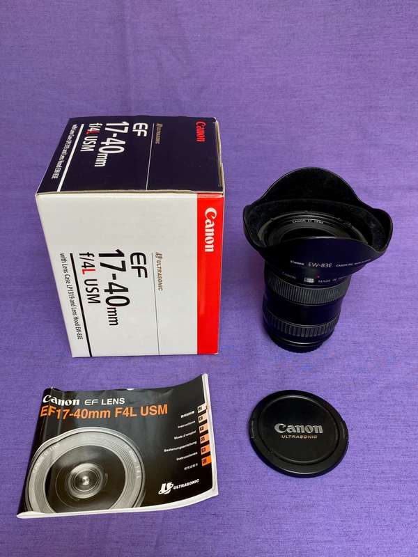 CANON Lens EF 17-40mm f/4.0L USM in very good condition, original box, caps and lens shade