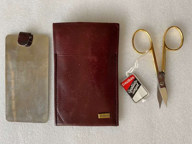 Mano / Kreuzbube nail scissors Set , preowned (Lot 3) with leather pouch