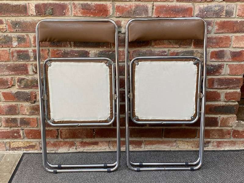 2x Folding chair metal ,brown, from the 60s/70s from Germany, VINTAGE, rare ,collectors item.