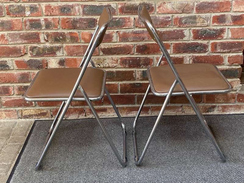 2x Folding chair metal ,brown, from the 60s/70s from Germany, VINTAGE, rare ,collectors item.