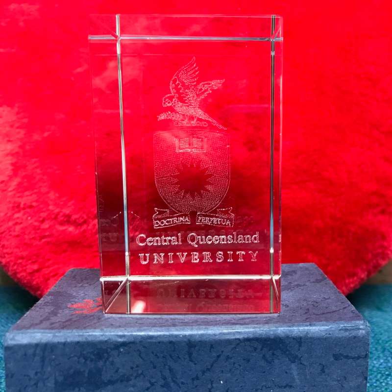 Crystal glass block Central Queensland University, 3D,  collectors item,vintage,rare