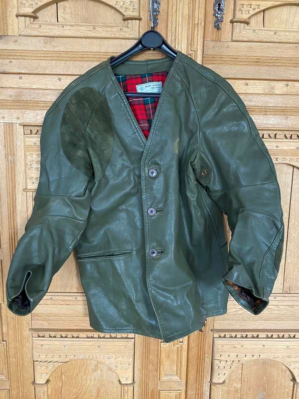 Walter Gehmann Shooting Jacket, Leather, green, vintage, approx. size L from Germany