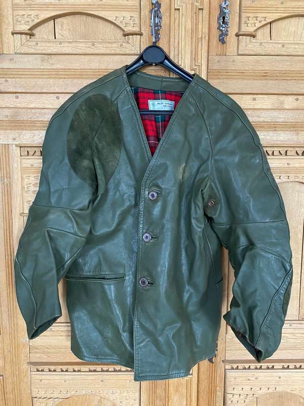 Walter Gehmann Shooting Jacket, Leather, green, vintage, approx. size L from Germany