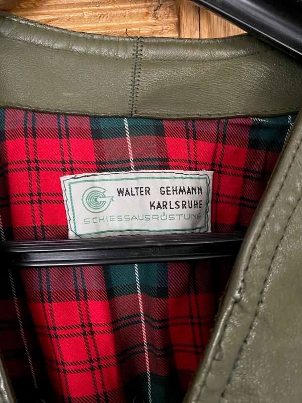 Walter Gehmann Shooting Jacket, Leather, green, vintage, approx. size L from Germany