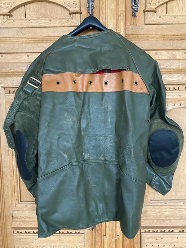 Walter Gehmann Shooting Jacket, Leather, green, vintage, approx. size L from Germany