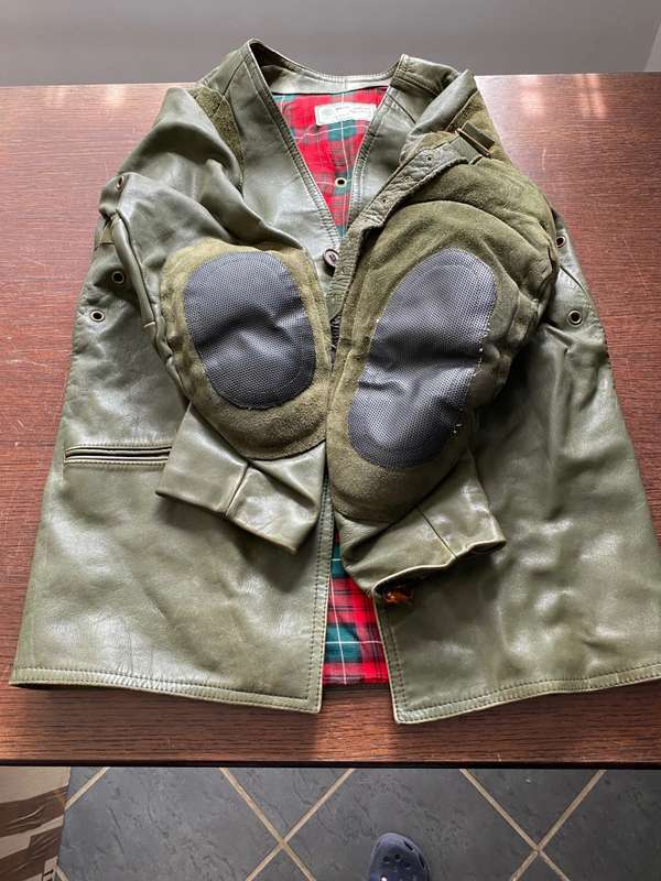 Walter Gehmann Shooting Jacket, Leather, green, vintage, approx. size L from Germany