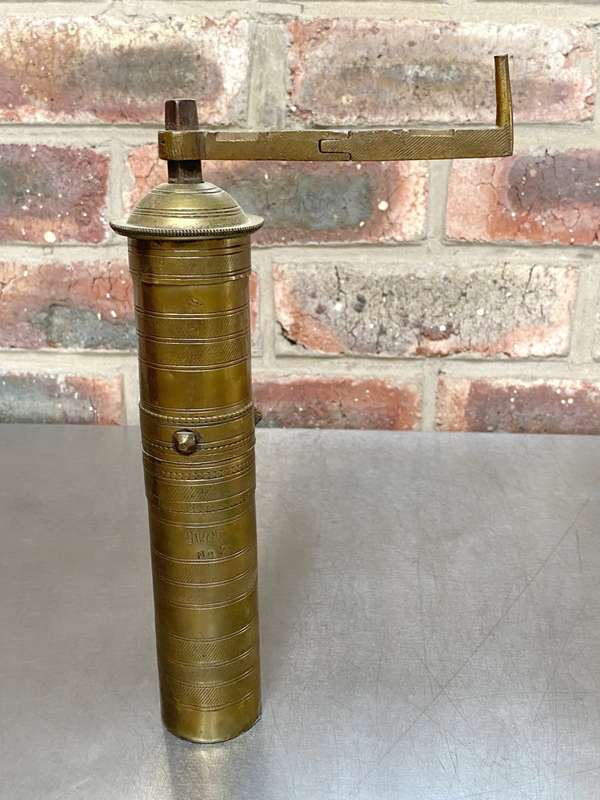 Antique Turkish Ottoman brass pepper mill,coffee grinder,Garanti No.2, collectors, 10`tall, 652gr.
