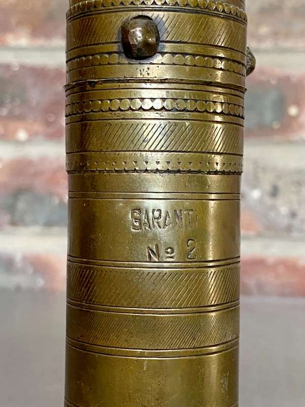 Antique Turkish Ottoman brass pepper mill,coffee grinder,Garanti No.2, collectors, 10`tall, 652gr.