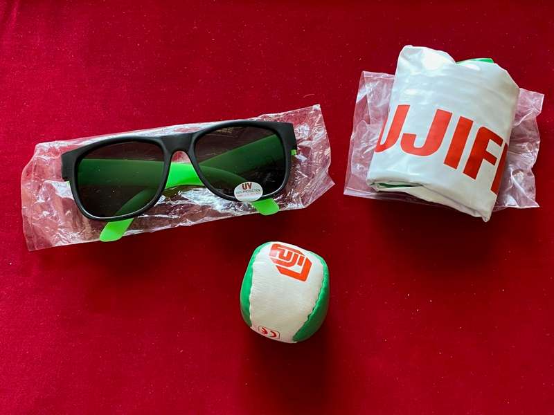 FUJI Film Lot from the 80s , sun-glasses, juggling ball, waterball, Fujifilm marketing items, unused