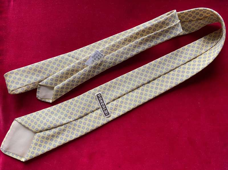 Pancaldi Tie , yellow, collectors item, rare, vintage, made in Italy, silk,seta