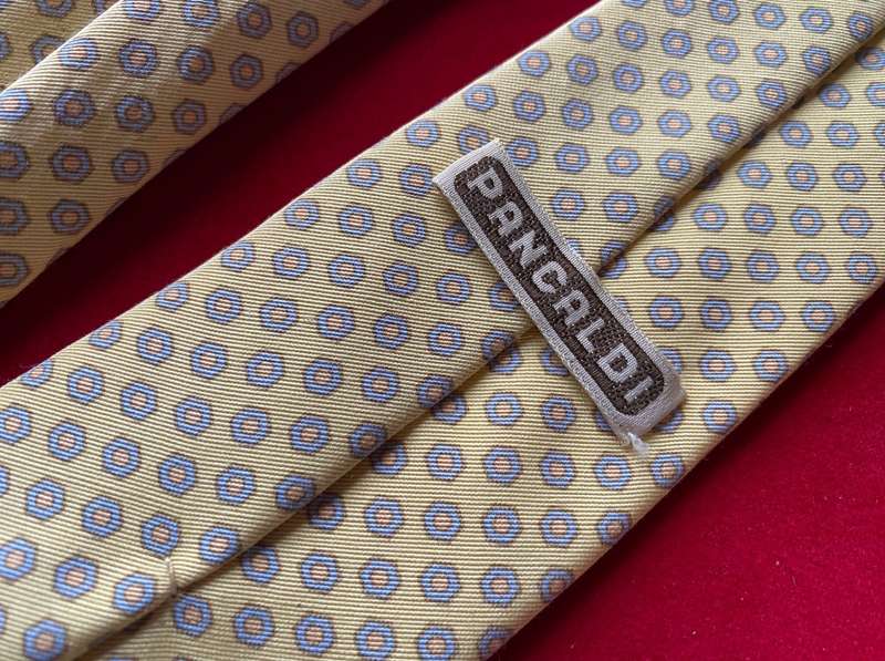 Pancaldi Tie , yellow, collectors item, rare, vintage, made in Italy, silk,seta
