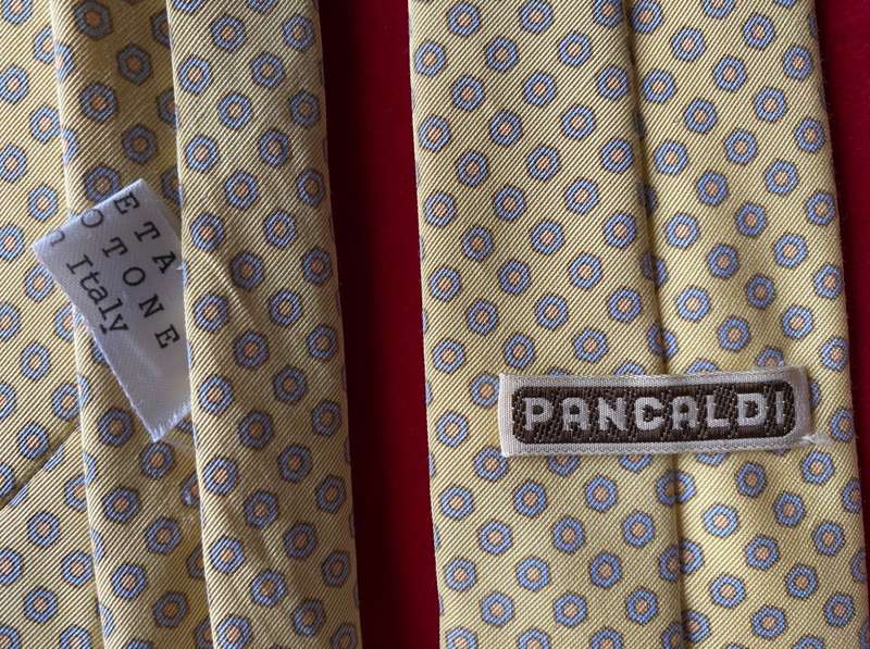 Pancaldi Tie , yellow, collectors item, rare, vintage, made in Italy, silk,seta