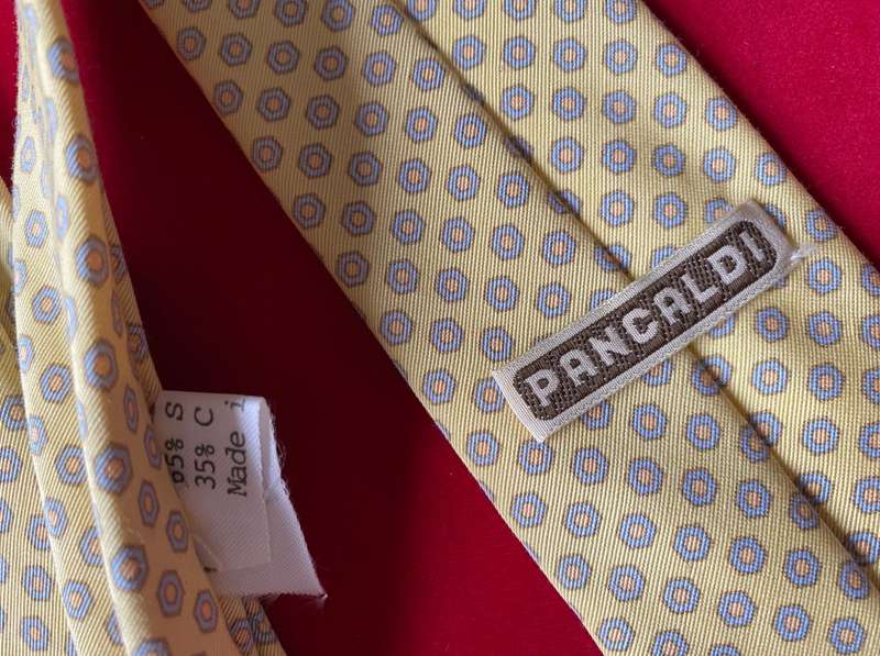 Pancaldi Tie , yellow, collectors item, rare, vintage, made in Italy, silk,seta