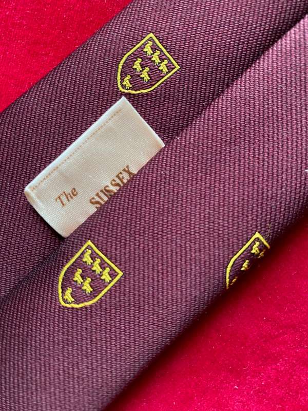 The Sussex Tie, bordeaux, collectors item, rare, vintage, made in England