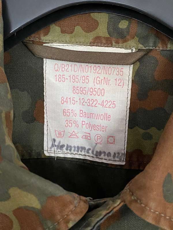 German Millitary Army Jacket Zipped Fleck-tarn Camouflage,Gr.12  185-195 with Logo,