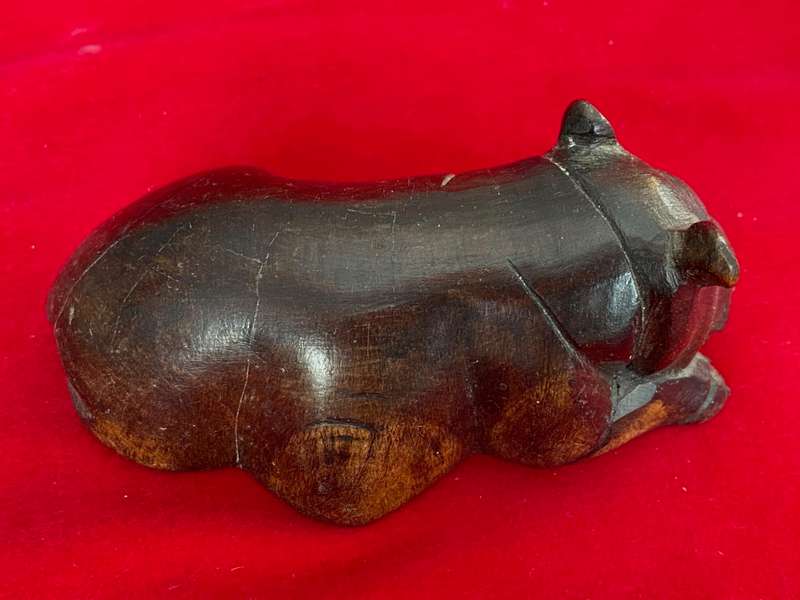 Wooden handcraved Hippo brown, from the  90s, size 12cm x 5cm, 163g, african animal (LOT 3)