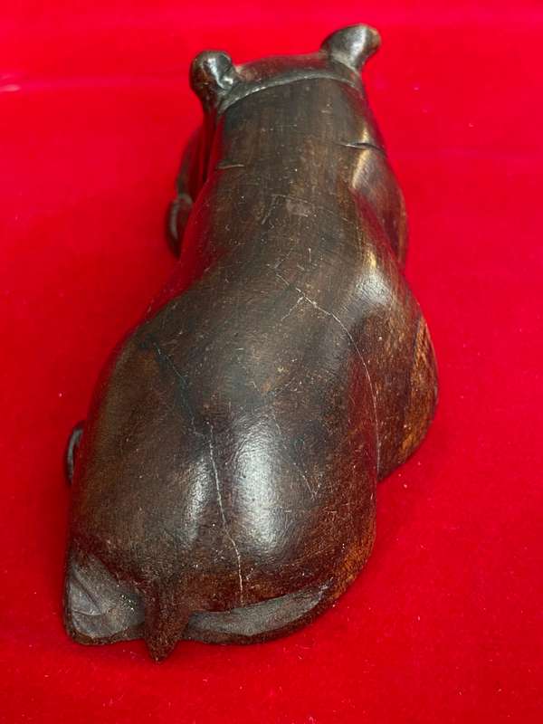 Wooden handcraved Hippo brown, from the  90s, size 12cm x 5cm, 163g, african animal (LOT 3)