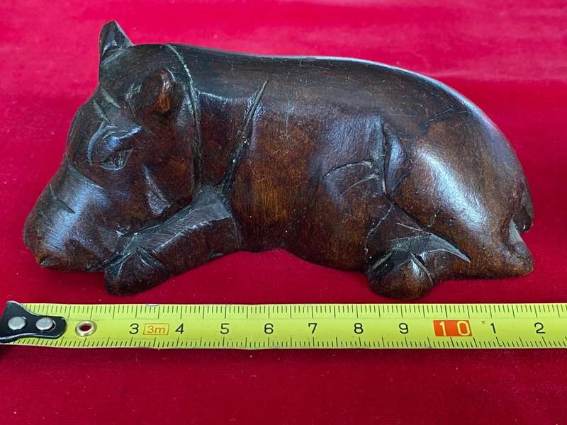 Wooden handcraved Hippo brown, from the  90s, size 12cm x 5cm, 163g, african animal (LOT 3)