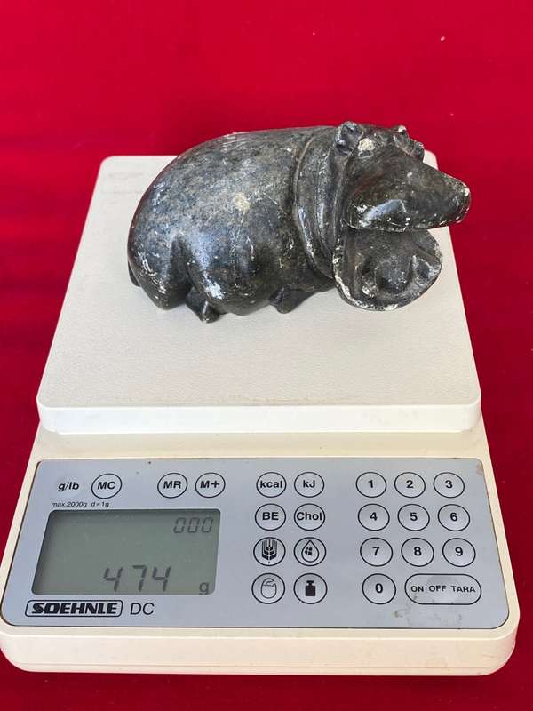 SoapStone handcraved Hippo grey, from the  90s, size 10cm x 6cm, 474g, african animal